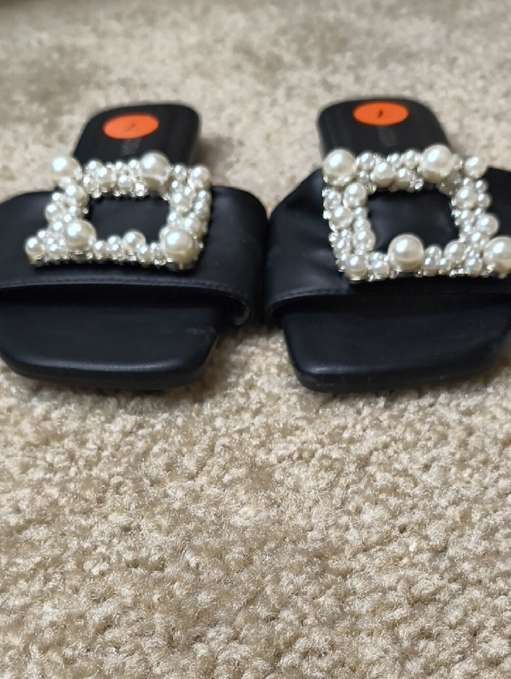 MODA Black Pearl-Embellished Slide Sandals Size 7 - Picture 3 of 8